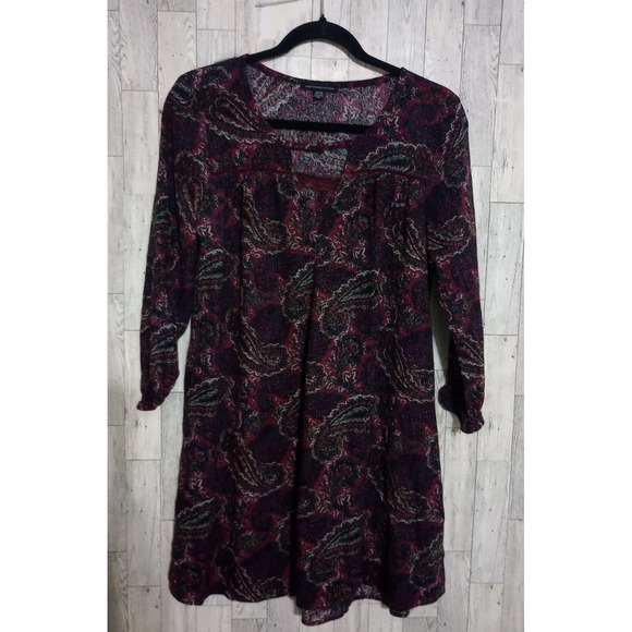 American Eagle Dress Paisley Rich Purples Keyhole 3/4 Sleeve Dress Size Small - Picture 1 of 5